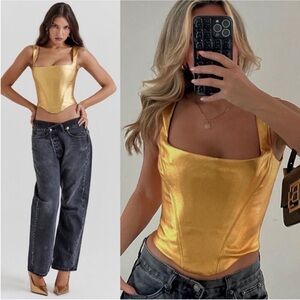 House Of CB Karia Gold Corset‎ Top size S NWOT